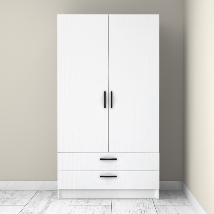 Ντουλάπα ρούχων Victoria δίφυλλη με συρτάρια χρώμα λευκό 100x60x181εκ.