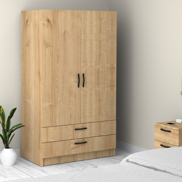 Ντουλάπα ρούχων Victoria δίφυλλη με συρτάρια χρώμα φυσικό οξιάς 100x60x181εκ.