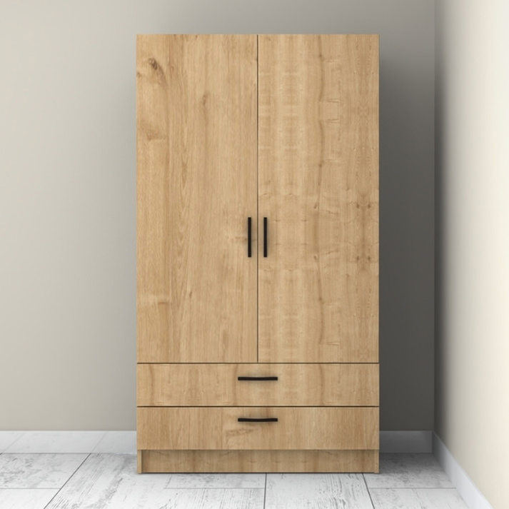 Ντουλάπα ρούχων Victoria δίφυλλη με συρτάρια χρώμα φυσικό οξιάς 100x60x181εκ.