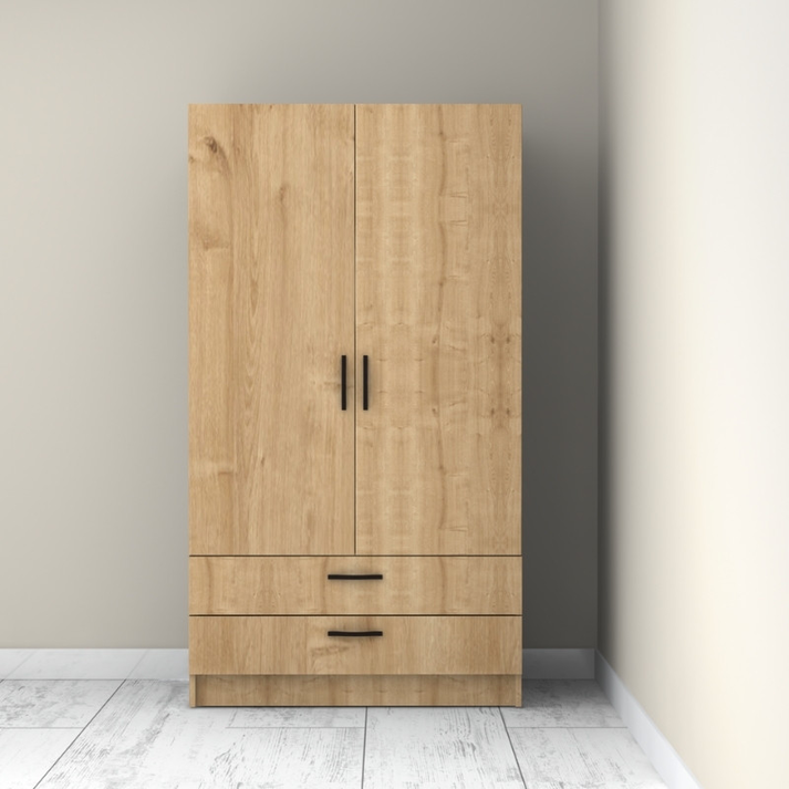 Ντουλάπα ρούχων Victoria δίφυλλη με συρτάρια χρώμα φυσικό οξιάς 100x60x181εκ.