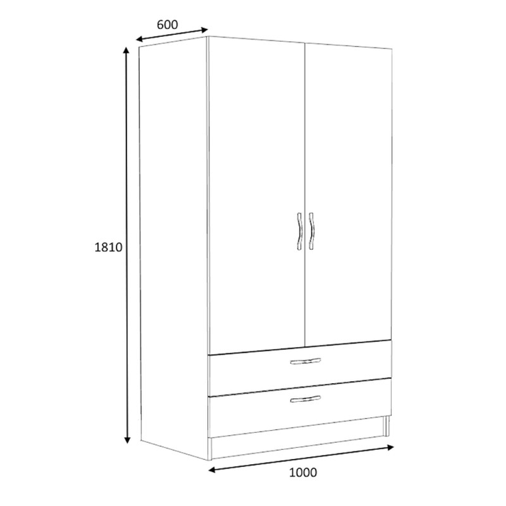 Ντουλάπα ρούχων Victoria δίφυλλη με συρτάρια χρώμα φυσικό οξιάς 100x60x181εκ.