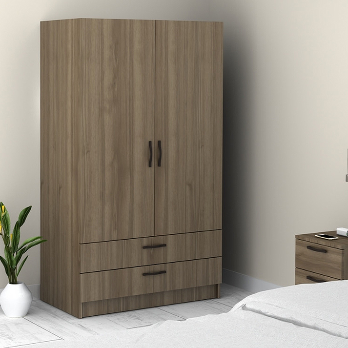 Ντουλάπα ρούχων Victoria δίφυλλη με συρτάρια χρώμα καρυδί 100x60x181εκ.