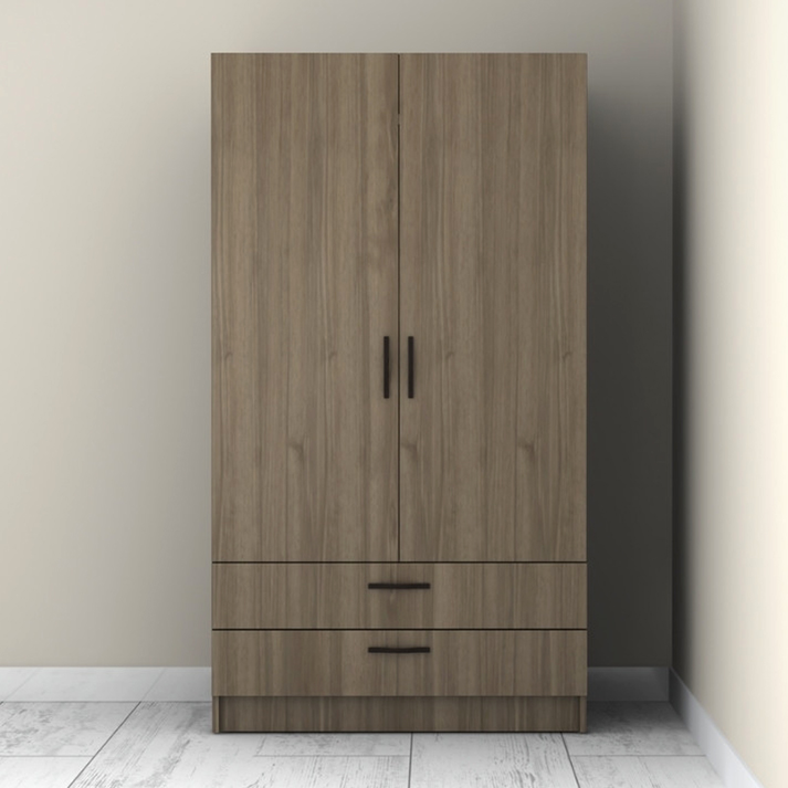 Ντουλάπα ρούχων Victoria δίφυλλη με συρτάρια χρώμα καρυδί 100x60x181εκ.