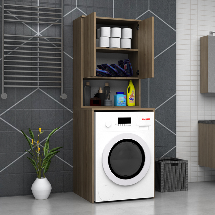 Έπιπλο πλυντηρίου Cozen χρώμα καρυδί 65x60x178εκ.