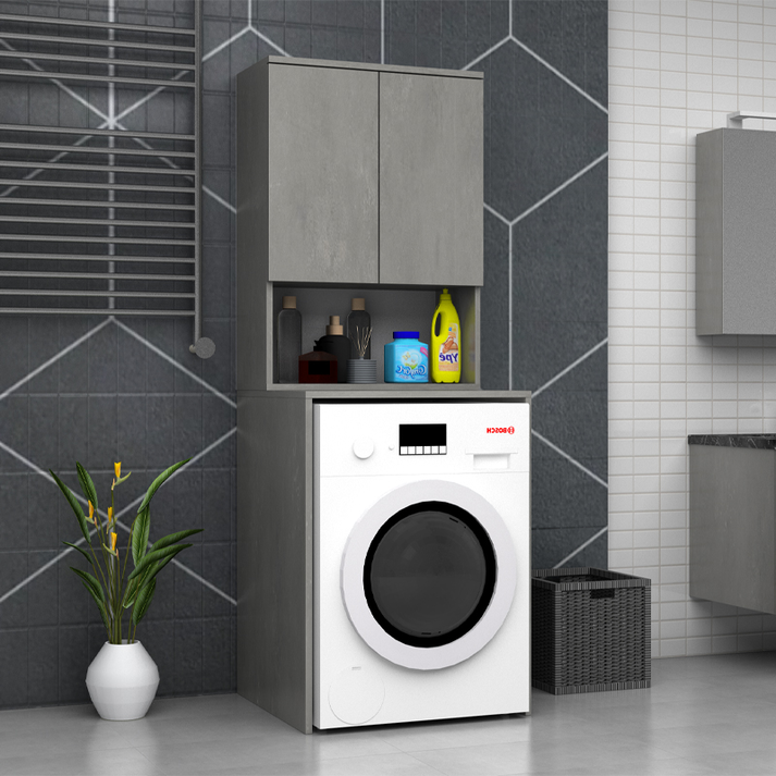 Έπιπλο πλυντηρίου Cozen χρώμα γκρι σκυροδέματος 65x60x178εκ.