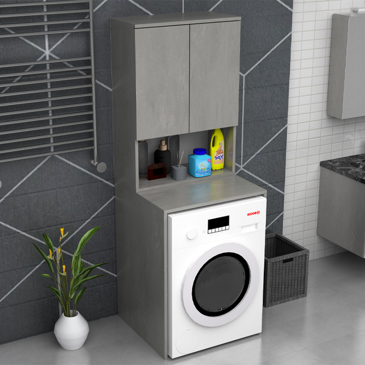 Έπιπλο πλυντηρίου Cozen χρώμα γκρι σκυροδέματος 65x60x178εκ.