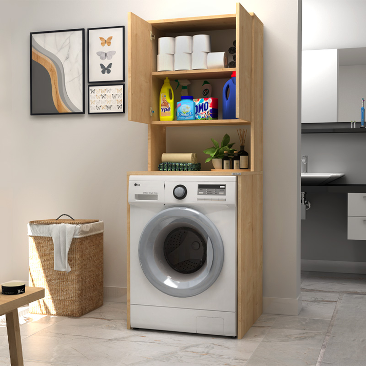 Έπιπλο πλυντηρίου Cozen χρώμα φυσικό οξιάς 65x60x178εκ.