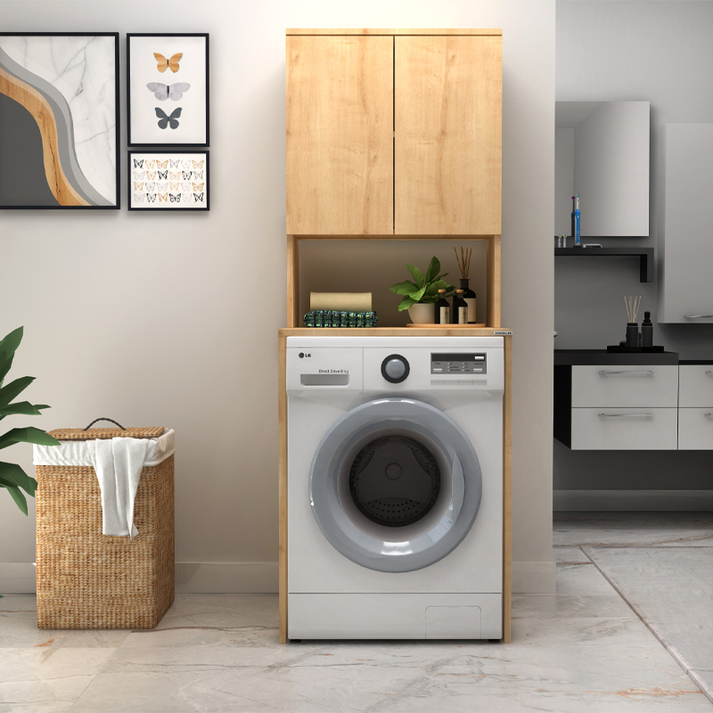 Έπιπλο πλυντηρίου Cozen χρώμα φυσικό οξιάς 65x60x178εκ.