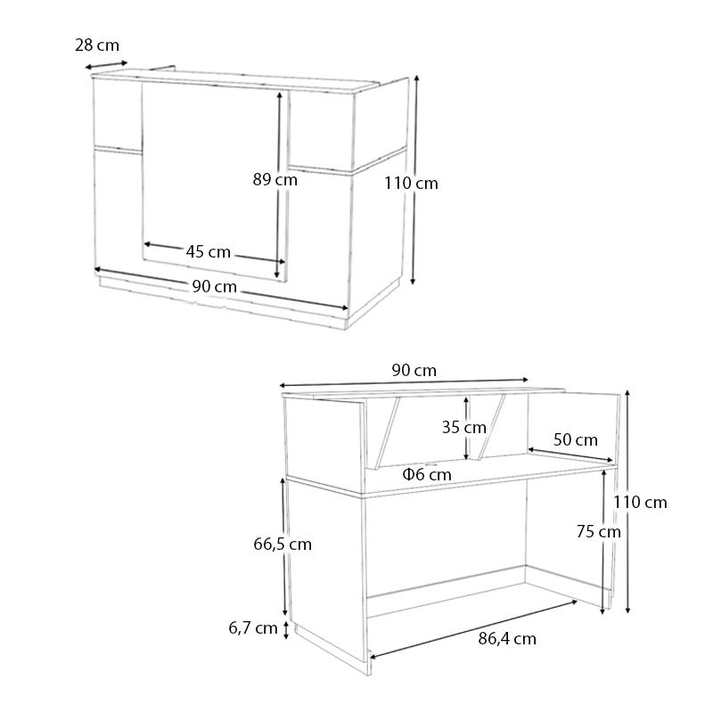 Γραφείο υποδοχής - reception Gemini χρώμα λευκό 90x50x110εκ.