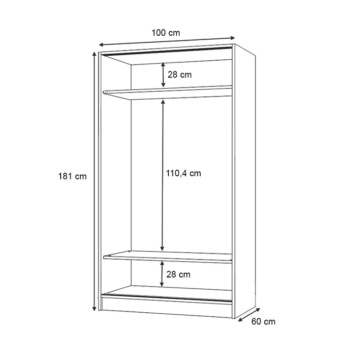 Ντουλάπα ρούχων Regio δίφυλλη συρόμενη χρώμα καρυδί 100x60x181εκ.