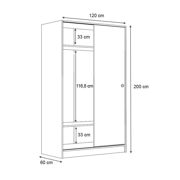 Ντουλάπα ρούχων Regio δίφυλλη συρόμενη χρώμα λευκό 120x60x200εκ.