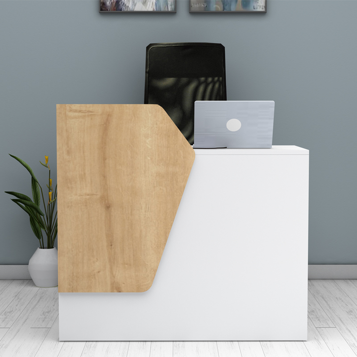 Γραφείο υποδοχής - reception Merlin χρώμα λευκό - φυσικό οξιάς 110x50x101,8εκ.