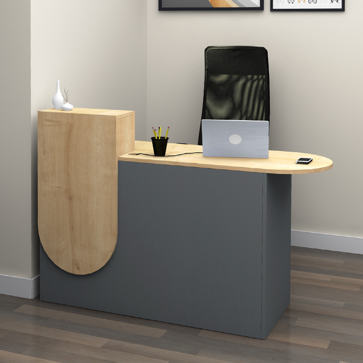 Γραφείο υποδοχής - reception Rezio χρώμα ανθρακί - φυσικό οξιάς 140x50x101,8εκ.
