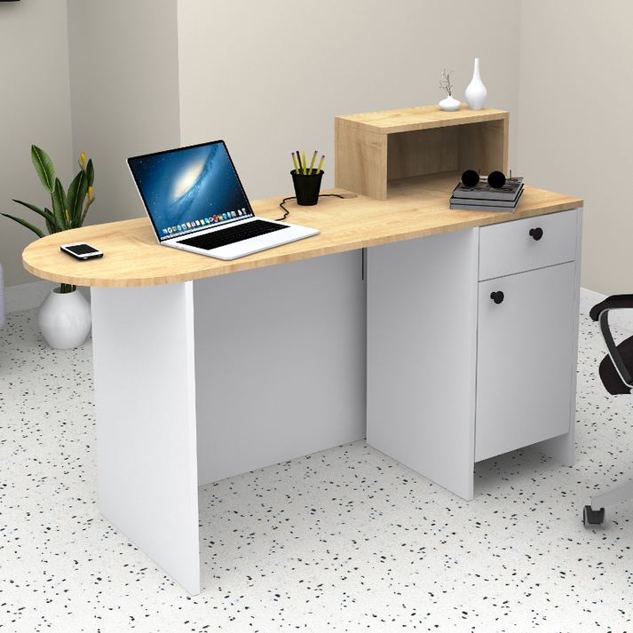 Γραφείο υποδοχής - reception Rezio χρώμα λευκό - φυσικό οξιάς 140x50x101,8εκ.