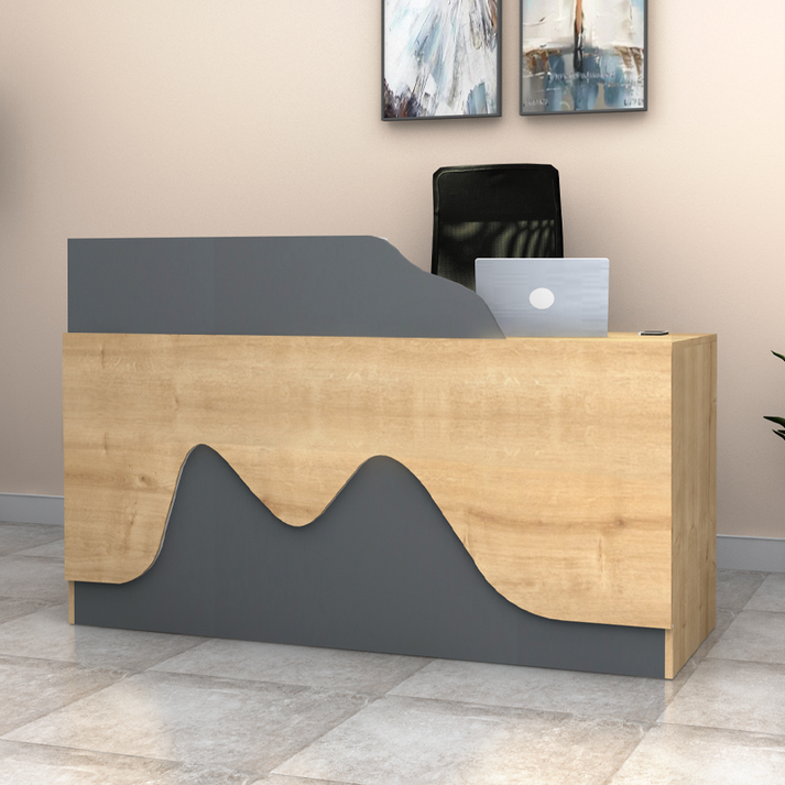 Γραφείο υποδοχής - reception Lione χρώμα φυσικό οξιάς - ανθρακί 160x60x100εκ.