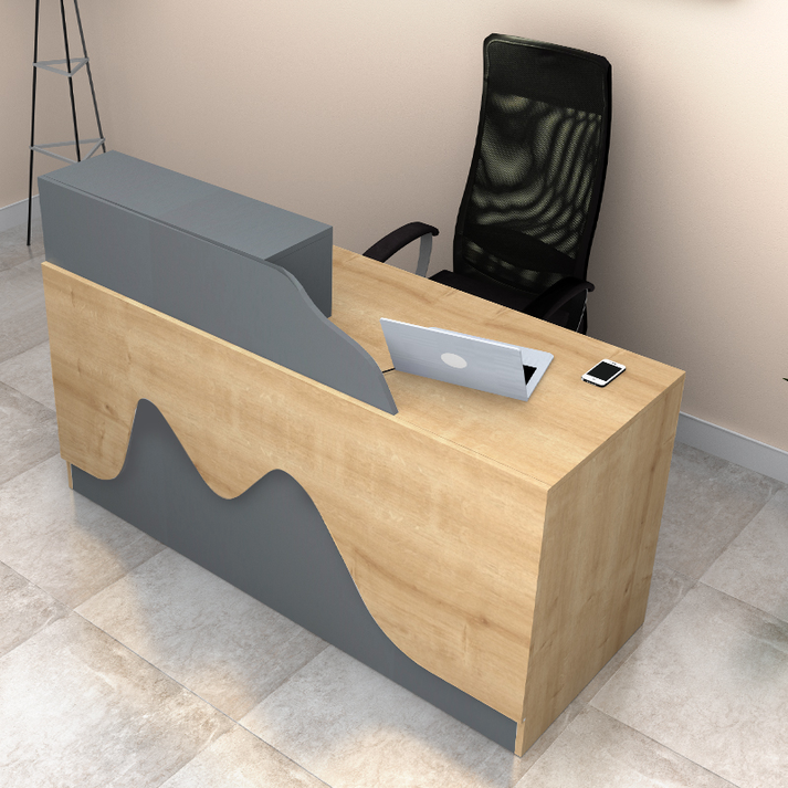 Γραφείο υποδοχής - reception Lione χρώμα φυσικό οξιάς - ανθρακί 160x60x100εκ.