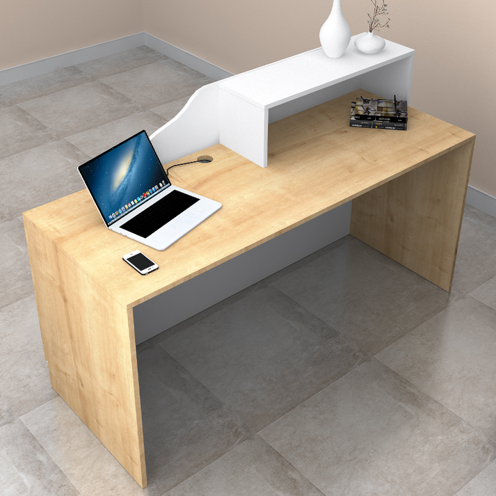 Γραφείο υποδοχής - reception Lione χρώμα φυσικό οξιάς - λευκό 160x60x100εκ.