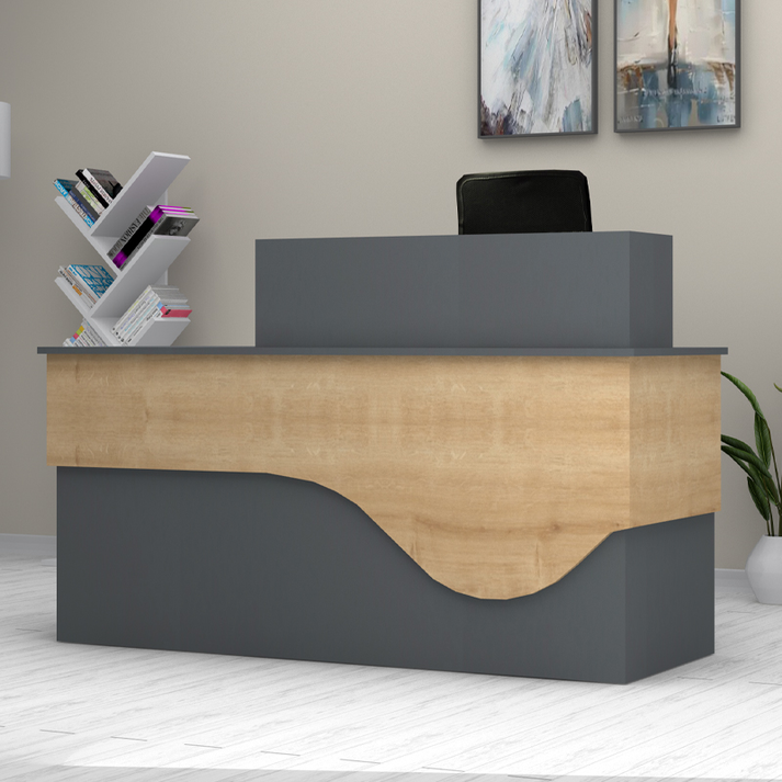 Γραφείο υποδοχής - reception Dustin χρώμα ανθρακί - φυσικό οξιάς 160x60x101,8εκ.