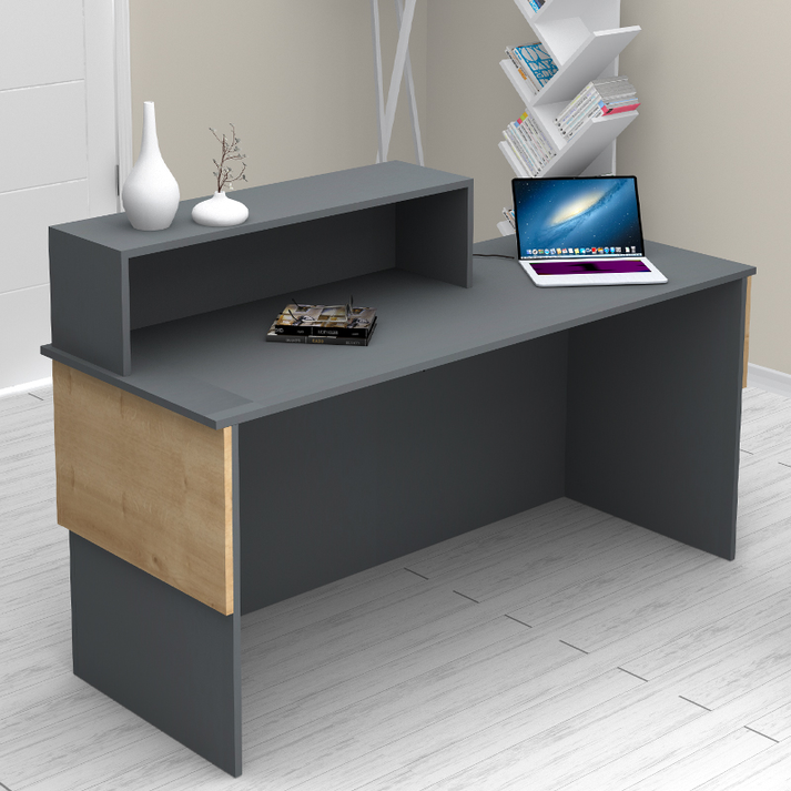 Γραφείο υποδοχής - reception Dustin χρώμα ανθρακί - φυσικό οξιάς 160x60x101,8εκ.