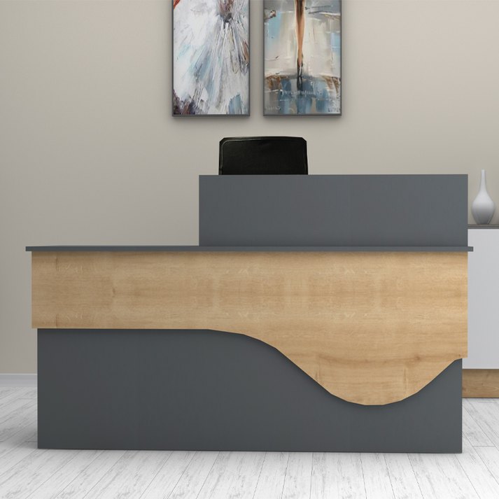 Γραφείο υποδοχής - reception Dustin χρώμα ανθρακί - φυσικό οξιάς 160x60x101,8εκ.