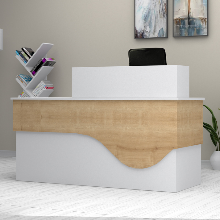 Γραφείο υποδοχής - reception Dustin χρώμα λευκό - φυσικό οξιάς 160x60x101,8εκ.