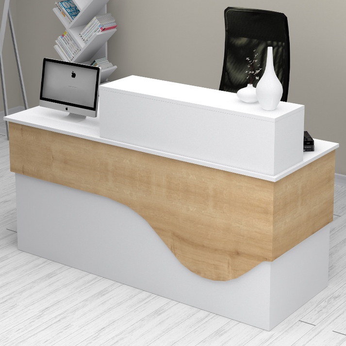 Γραφείο υποδοχής - reception Dustin χρώμα λευκό - φυσικό οξιάς 160x60x101,8εκ.