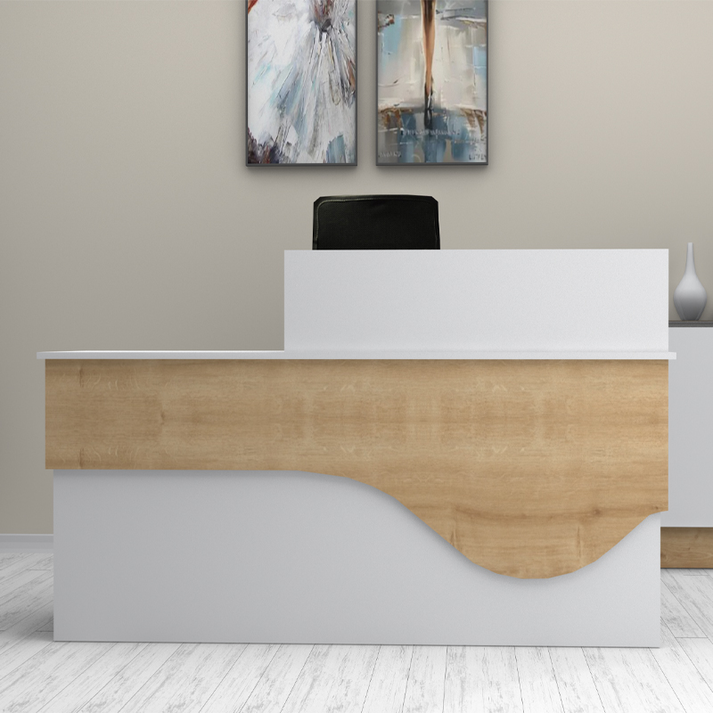 Γραφείο υποδοχής - reception Dustin χρώμα λευκό - φυσικό οξιάς 160x60x101,8εκ.