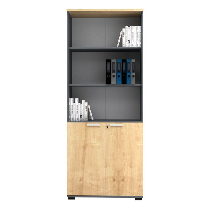 Βιβλιοθήκη γραφείου επαγγελματική Venturo χρώμα ανθρακί - φυσικό οξιάς 80x40x200εκ.