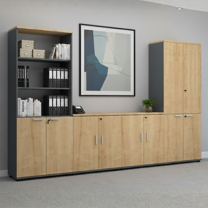 Ντουλάπα γραφείου επαγγελματική Venturo χρώμα ανθρακί - φυσικό οξιάς 80x40x200εκ.