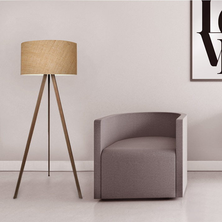 Φωτιστικό δαπέδου Rosling Mdf/ύφασμα Pvc χρώμα καρυδί/φυσικό 38x38x140εκ.