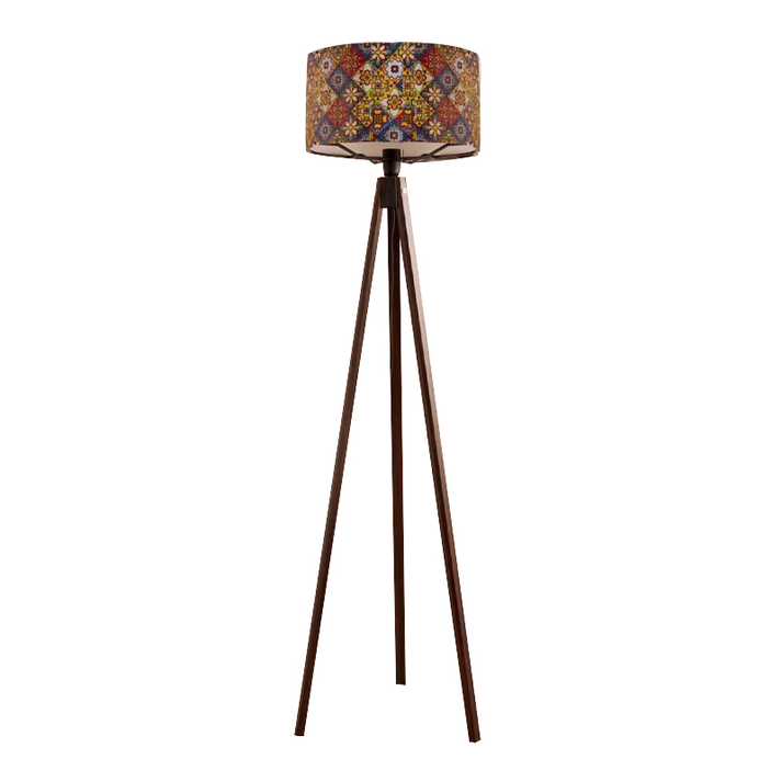 Φωτιστικό δαπέδου Rosling Mdf/ύφασμα Pvc χρώμα καρυδί - πολύχρωμο 38x38x140εκ.