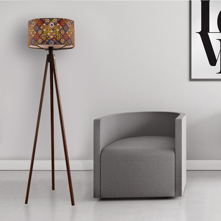 Φωτιστικό δαπέδου Rosling Mdf/ύφασμα Pvc χρώμα καρυδί - πολύχρωμο 38x38x140εκ.