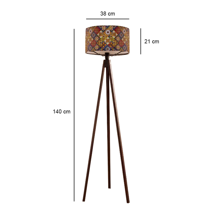 Φωτιστικό δαπέδου Rosling Mdf/ύφασμα Pvc χρώμα καρυδί - πολύχρωμο 38x38x140εκ.