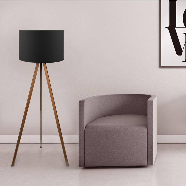 Φωτιστικό δαπέδου Rosling Mdf/ύφασμα Pvc χρωμα καρυδί/μαύρο 38x21x140εκ.