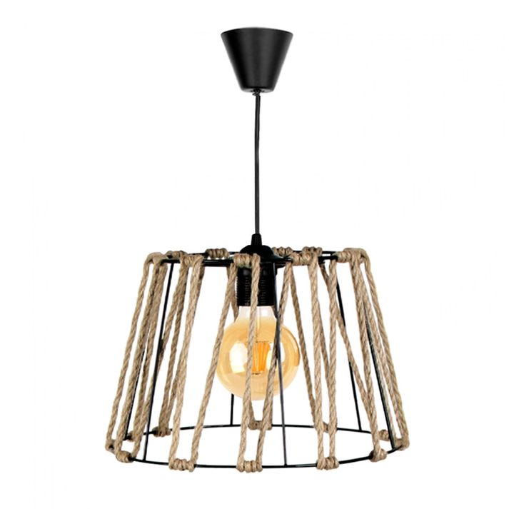 Φωτιστικό οροφής Andrew μέταλλο/σχοινί μονόφωτο χρώμα μαύρο φυσικό 30x30x20εκ.