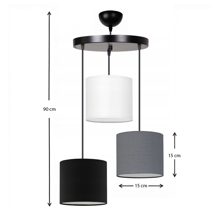 Φωτιστικό οροφής Rosie υφασμάτινο τρίφωτο χρώμα γκρι/μαύρο 15x15x90εκ.