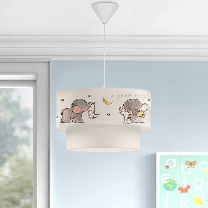 Φωτιστικό οροφής Goofy υφασμάτινο μονόφωτο με χαρούμενα ελεφαντάκια 30x20x70εκ.