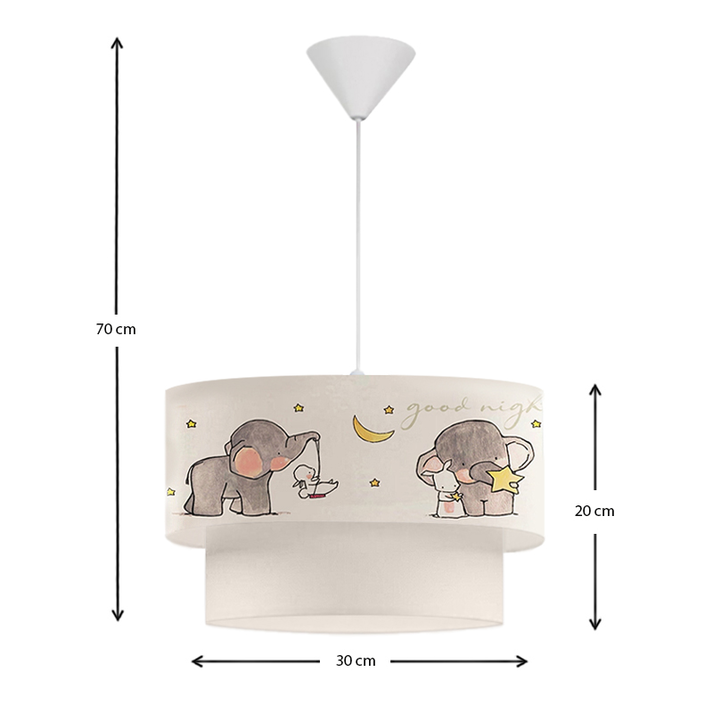 Φωτιστικό οροφής Goofy υφασμάτινο μονόφωτο με χαρούμενα ελεφαντάκια 30x20x70εκ.