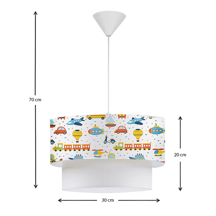 Φωτιστικό οροφής Goofy υφασμάτινο μονόφωτο με χαριτωμένα οχήματα 30x20x70εκ.