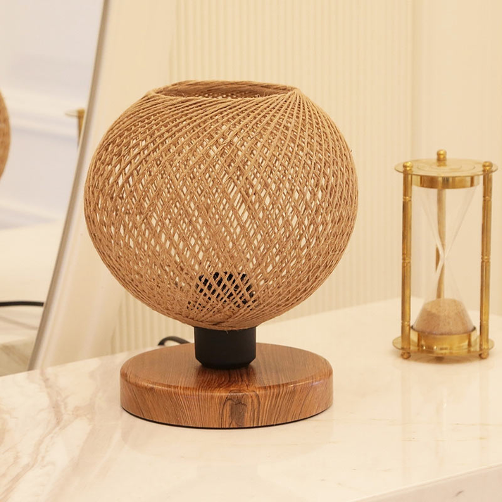 Φωτιστικό επιτραπέζιο Bonnie E27 κλωστή/Mdf χρώμα φυσικό/καφέ 19x15x22εκ.