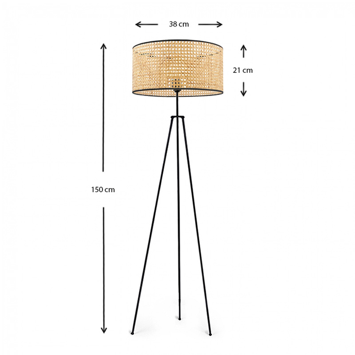Φωτιστικό δαπέδου Idaho E27 μεταλλικό - ρατάν χρώμα μαύρο - φυσικό Φ38x150εκ.