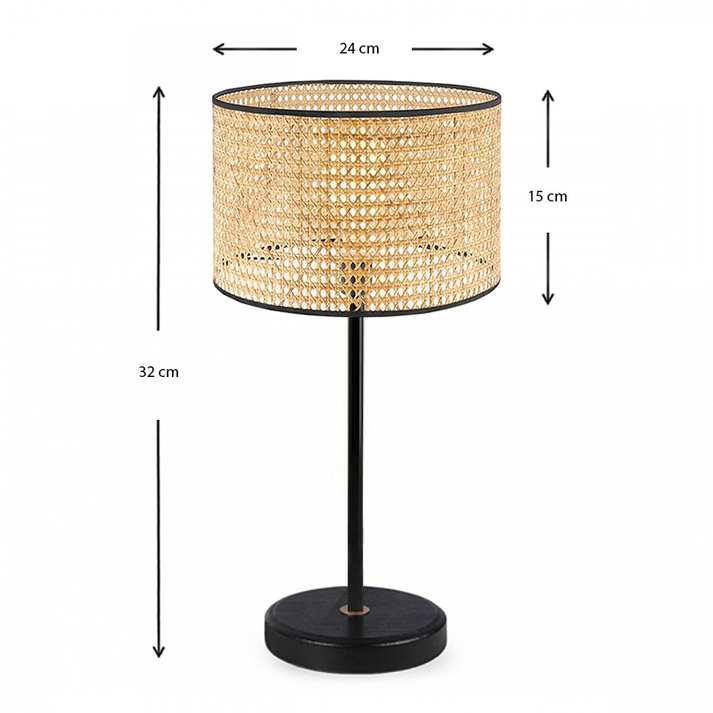 Φωτιστικό επιτραπέζιο Idaho E27 ρατάν - μεταλλικό χρώμα φυσικό - μαύρο Φ24x32εκ.