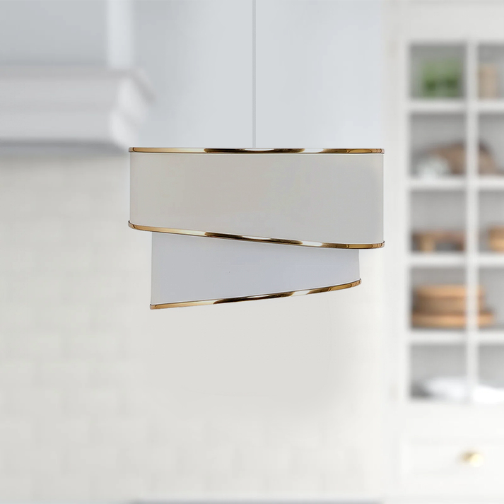 Φωτιστικό οροφής Fanny E27 υφασμάτινο μονόφωτο χρώμα λευκό - χρυσό Φ30x70εκ.