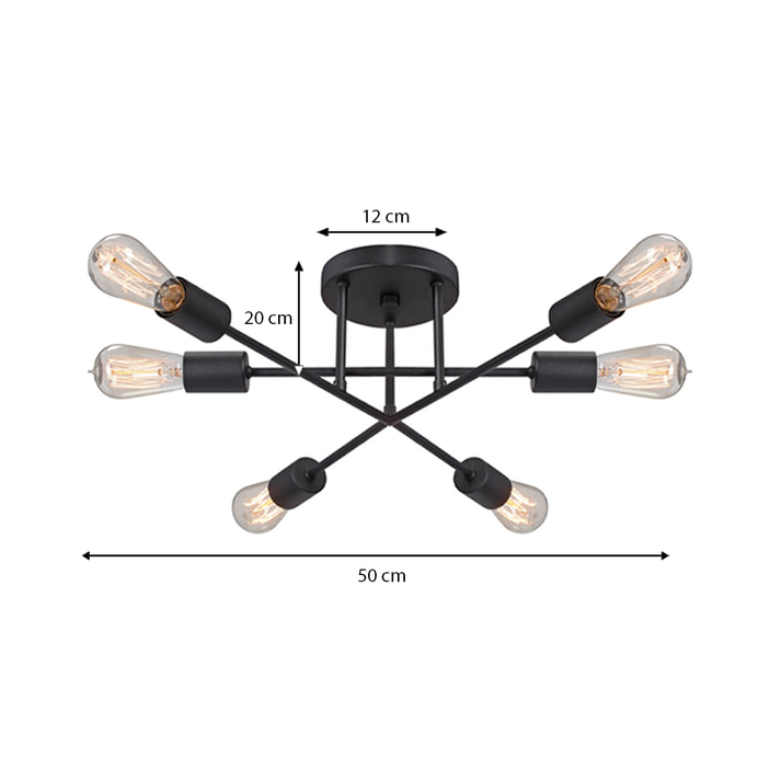Φωτιστικό οροφής Helga E27 μεταλλικό εξάφωτο χρώμα μαύρο 50x12x20εκ.