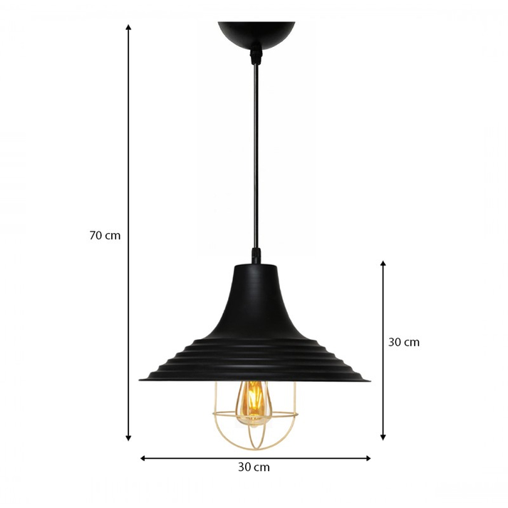 Φωτιστικό οροφής Retro E27 μεταλλικό μονόφωτο χρώμα μαύρο Φ30x70εκ.