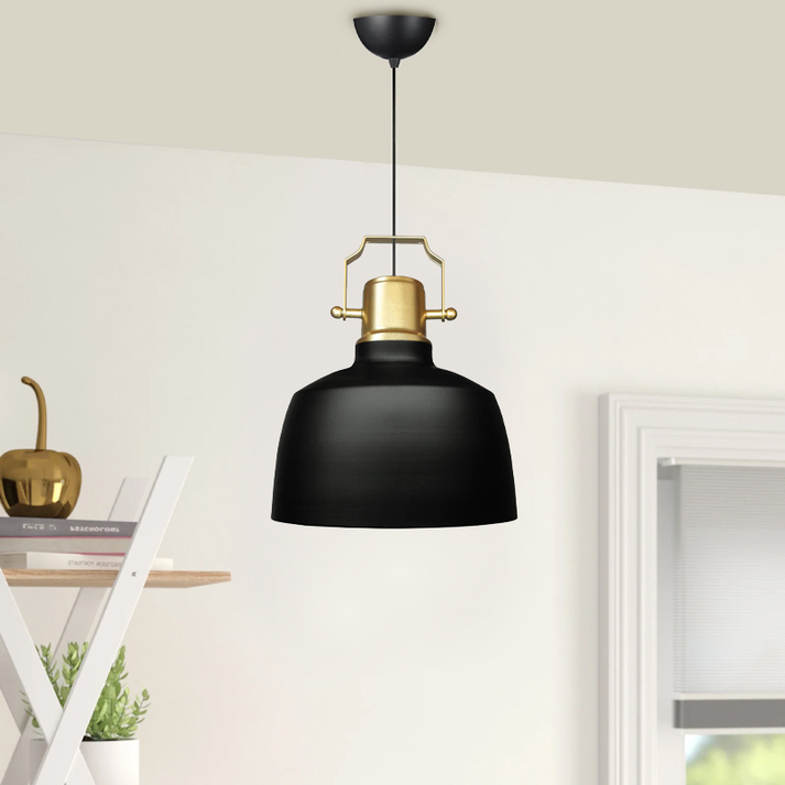 Φωτιστικό οροφής Artes E27 μεταλλικό μονόφωτο χρώμα μαύρο - χρυσό Φ22x100εκ.