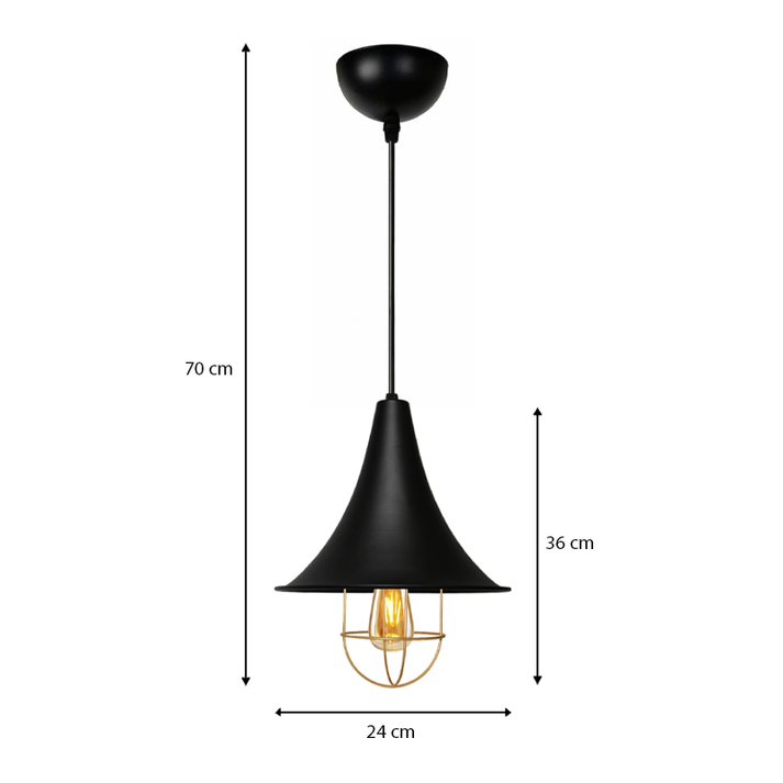 Φωτιστικό οροφής Retro E27 μεταλλικό μονόφωτο χρώμα μαύρο Φ24x70εκ.