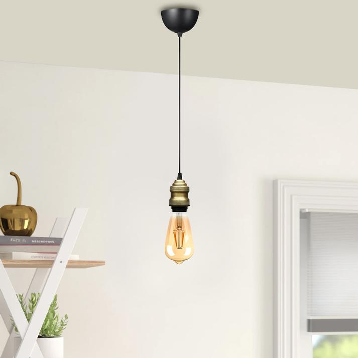 Φωτιστικό οροφής Rustic E27 μεταλλικό μονόφωτο χρώμα retro antique 100-120εκ.