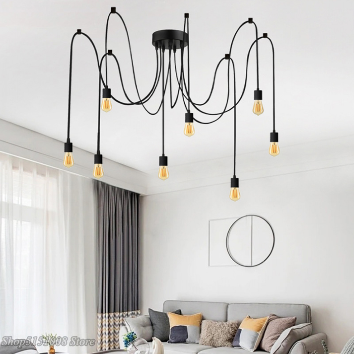 Φωτιστικό οροφής Octopus E27 οκτάφωτο χρώμα μαύρο 150εκ.