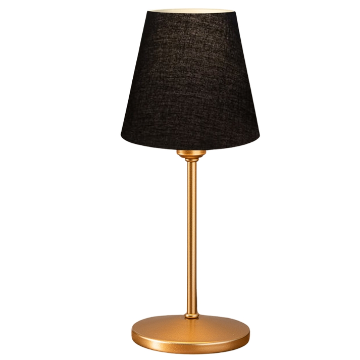 Φωτιστικό επιτραπέζιο Santo E27 ύφασμα Pvc χρώμα μαύρο - χρυσό Ø13x37εκ.